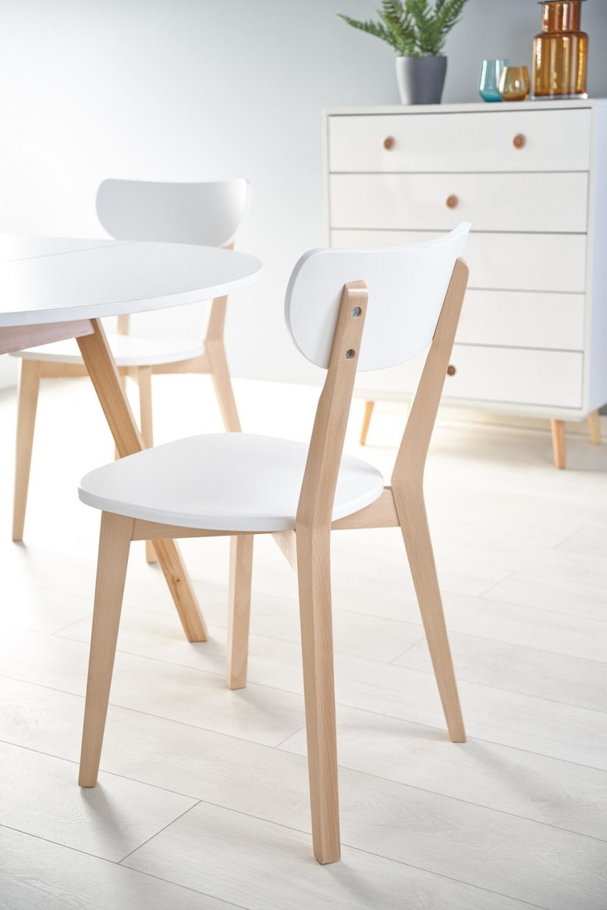 Poze Set masa extensibila Ruben alb/stejar miere L102-142 cm + 4 scaune Buggi alb/natur