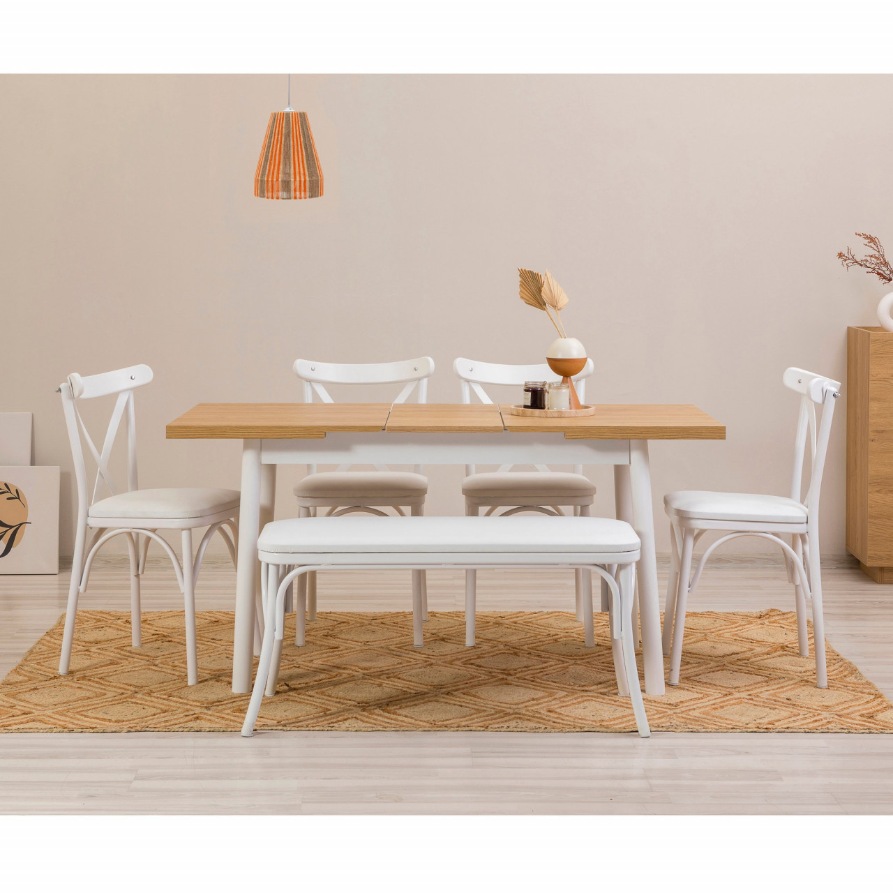 Poze Set masa extensibila si scaune (6 piese) OLİVER AÇL.WHİTE KARİNA-WHİTE