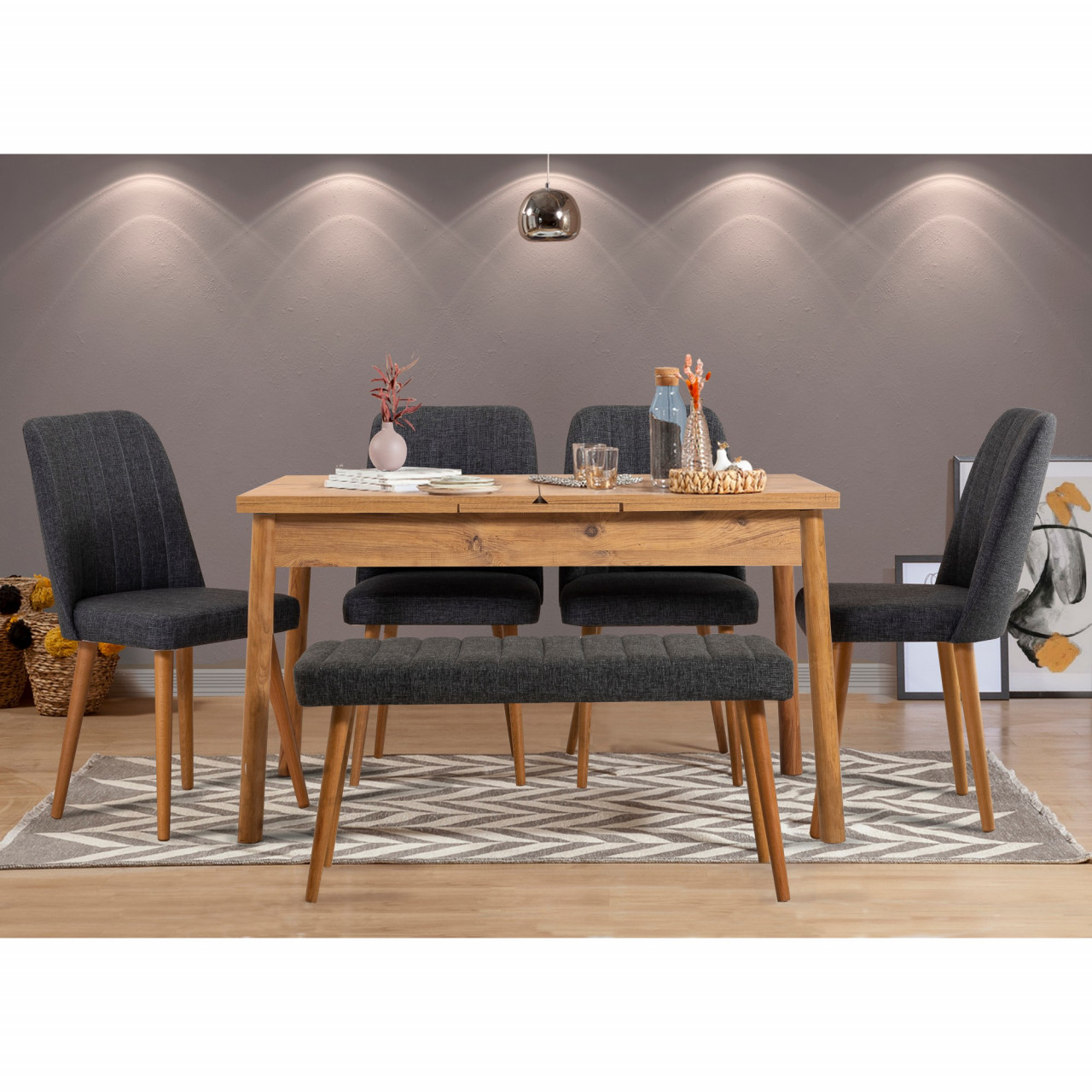 Poze Set masa extensibila si scaune (6 piese) Santiago Atlantic Anthracite