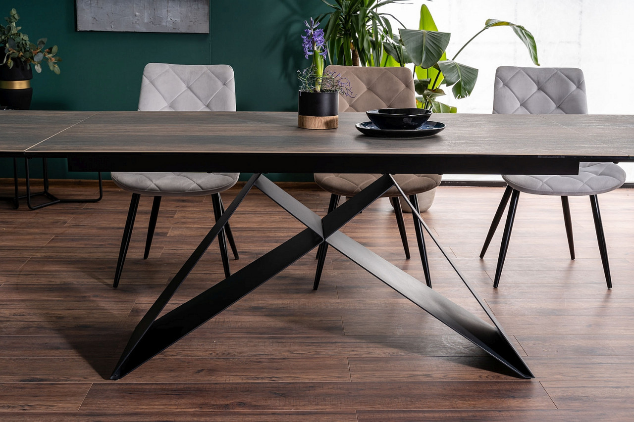 Poze Set masa extensibila Westin maro/negru mat L160-240 cm + 6 scaune Ralph velvet gri deschis Blu03