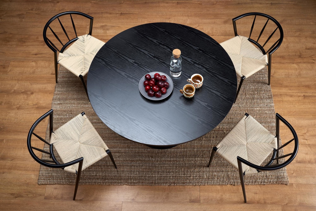 Poze Set masa rotunda Ginter neagra + 4 scaune impletite cu sfoara K515