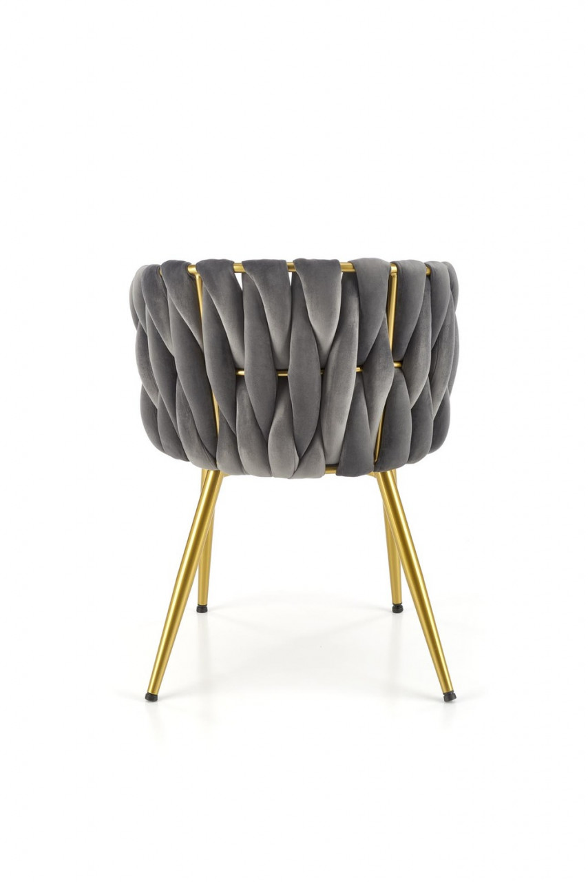 Poze Set masa rotunda Raymond 2 marmura alba + 4 scaune K517 velvet gri/auriu