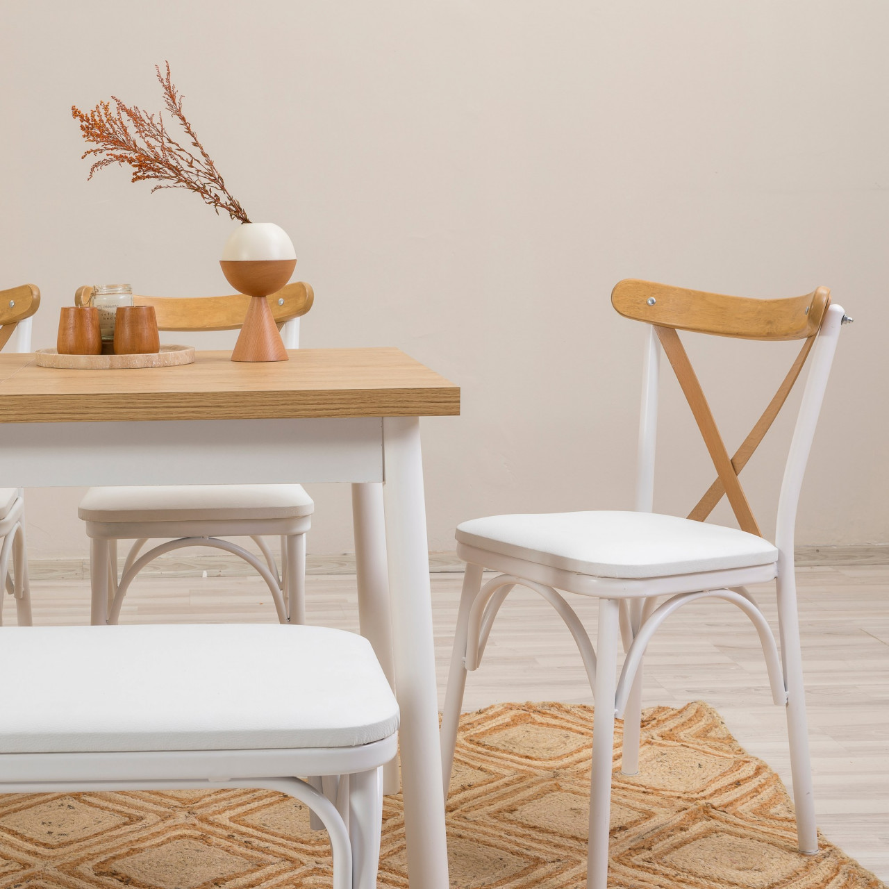 Poze Set masa si scaune (6 piese) OLİVER SBT.KARİNA-WHİTE