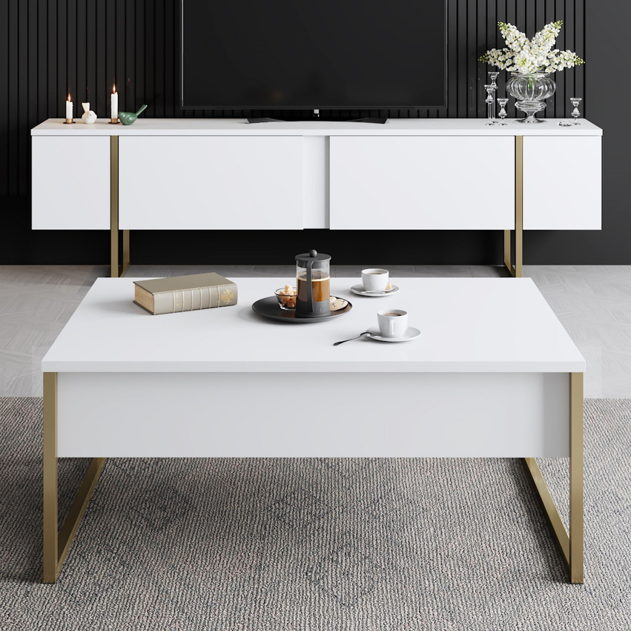 Poze Set mobilier living Luxe alb/auriu