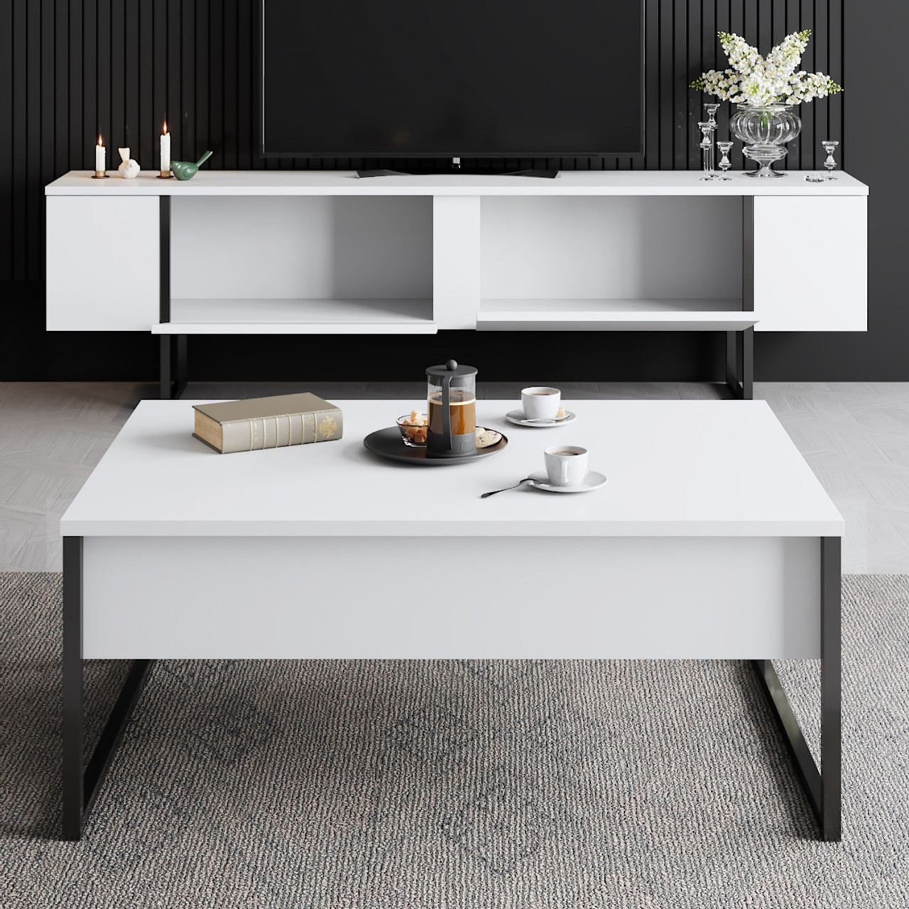 Poze Set mobilier living Luxe alb / negru