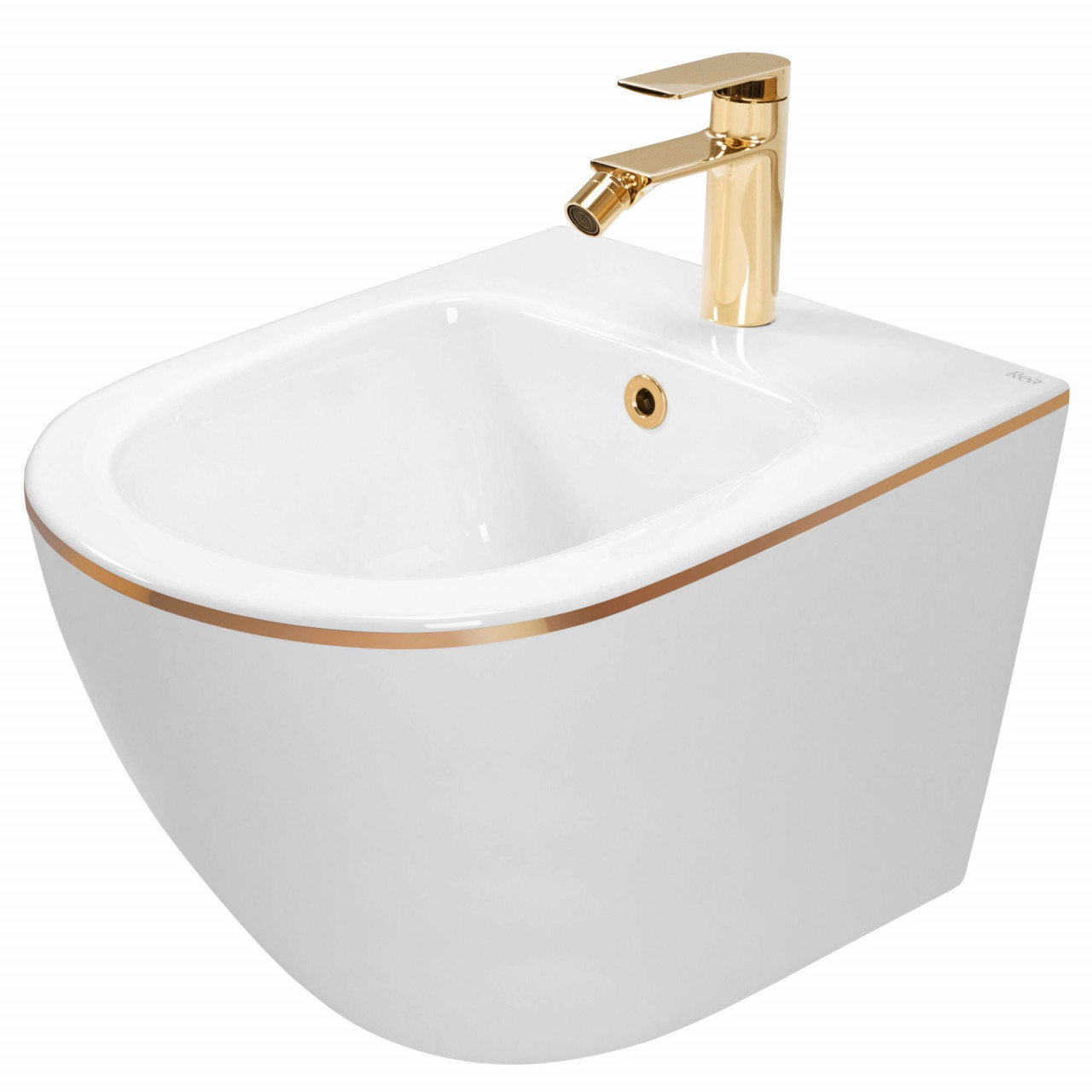 Poze Set vas wc Carlo Mini Flat + bideu Carlo Mini alb/auriu