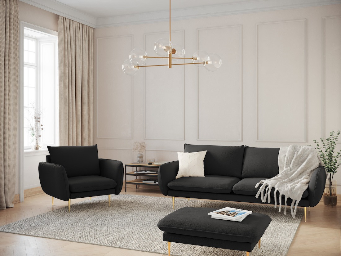 Poze Taburet tapitat Vienna plusat/picioare gold – L100 x l80 x h43 cm