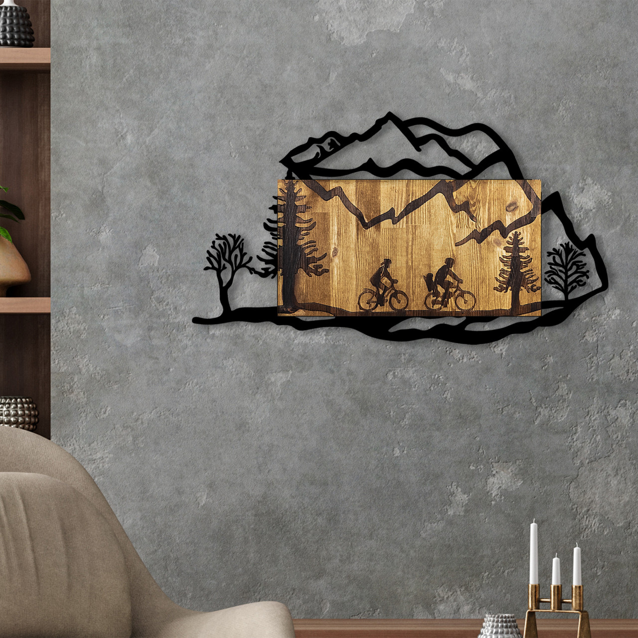 Poze Accesoriu decorativ de perete din lemn Bicycle riding in nature 2