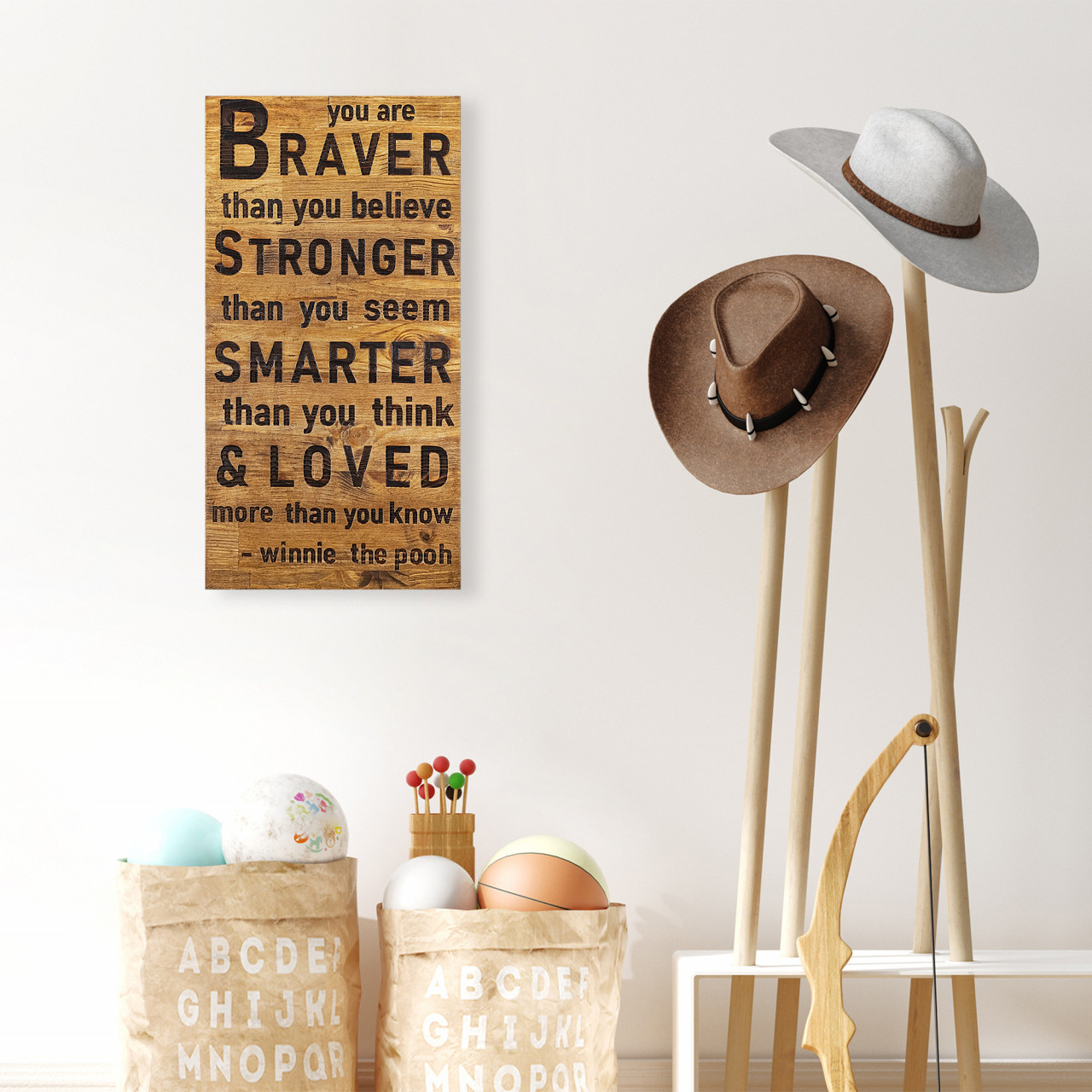 Poze Accesoriu decorativ de perete din lemn Braver stronger smarter loved