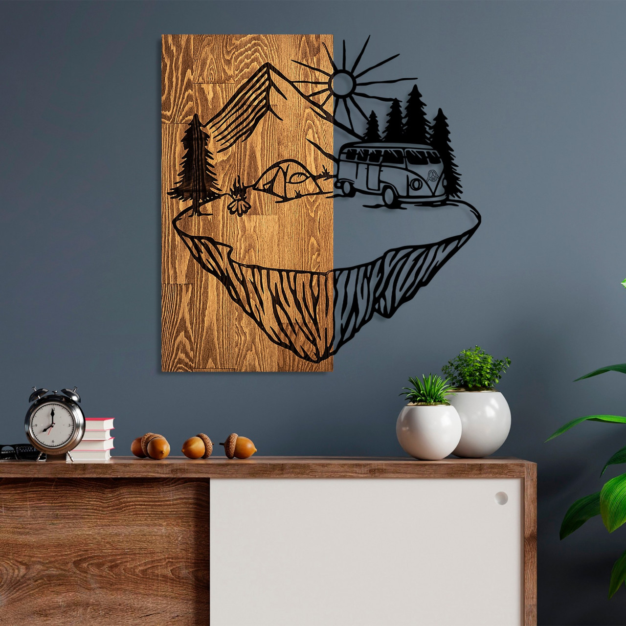 Poze Accesoriu decorativ de perete din lemn Camp life