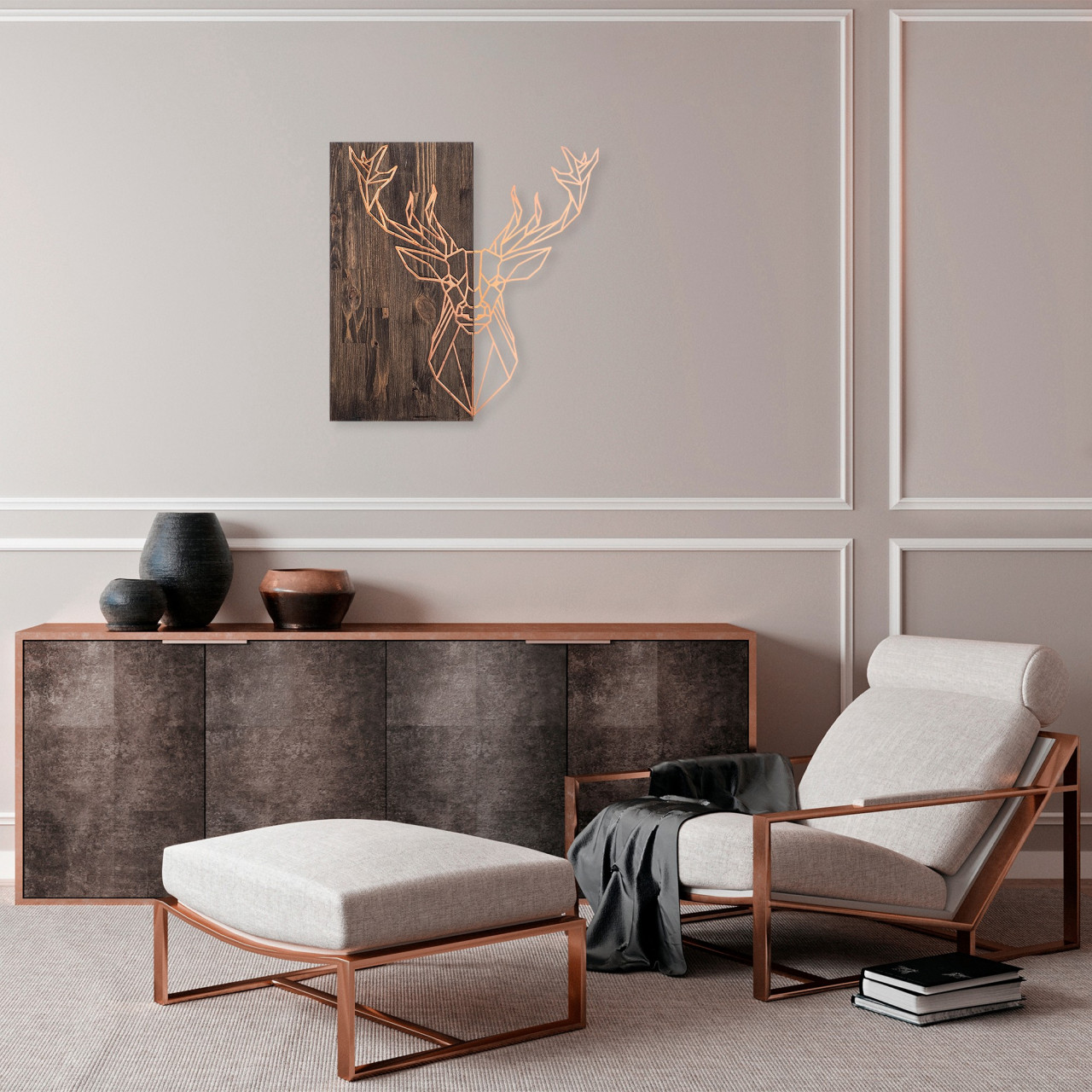 Poze Accesoriu decorativ de perete din lemn Deer1 - Copper