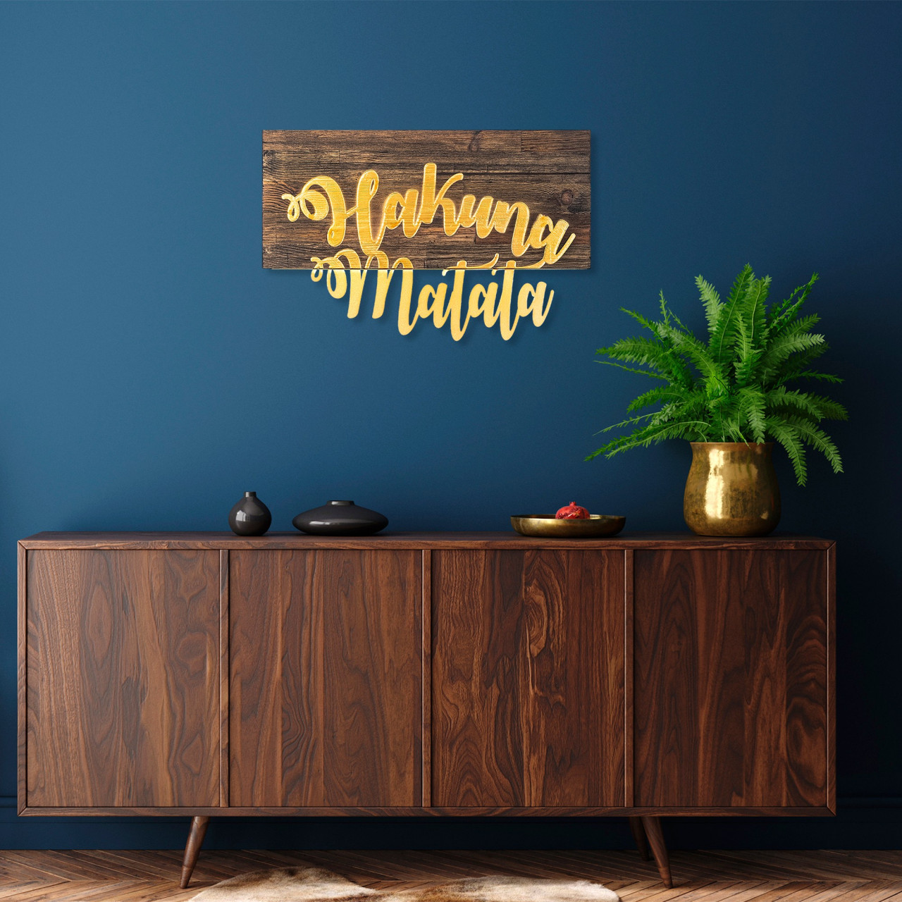 Poze Accesoriu decorativ de perete din lemn Hakuna Matata decor auriu