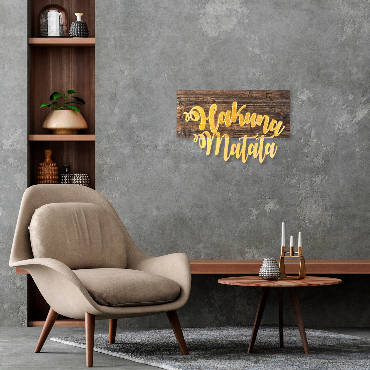Poze Accesoriu decorativ de perete din lemn Hakuna Matata decor auriu