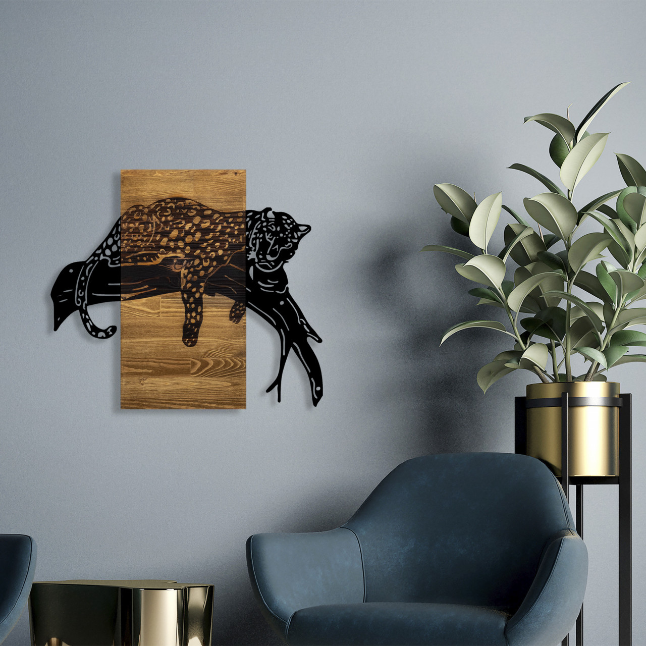 Poze Accesoriu decorativ de perete din lemn Leopard
