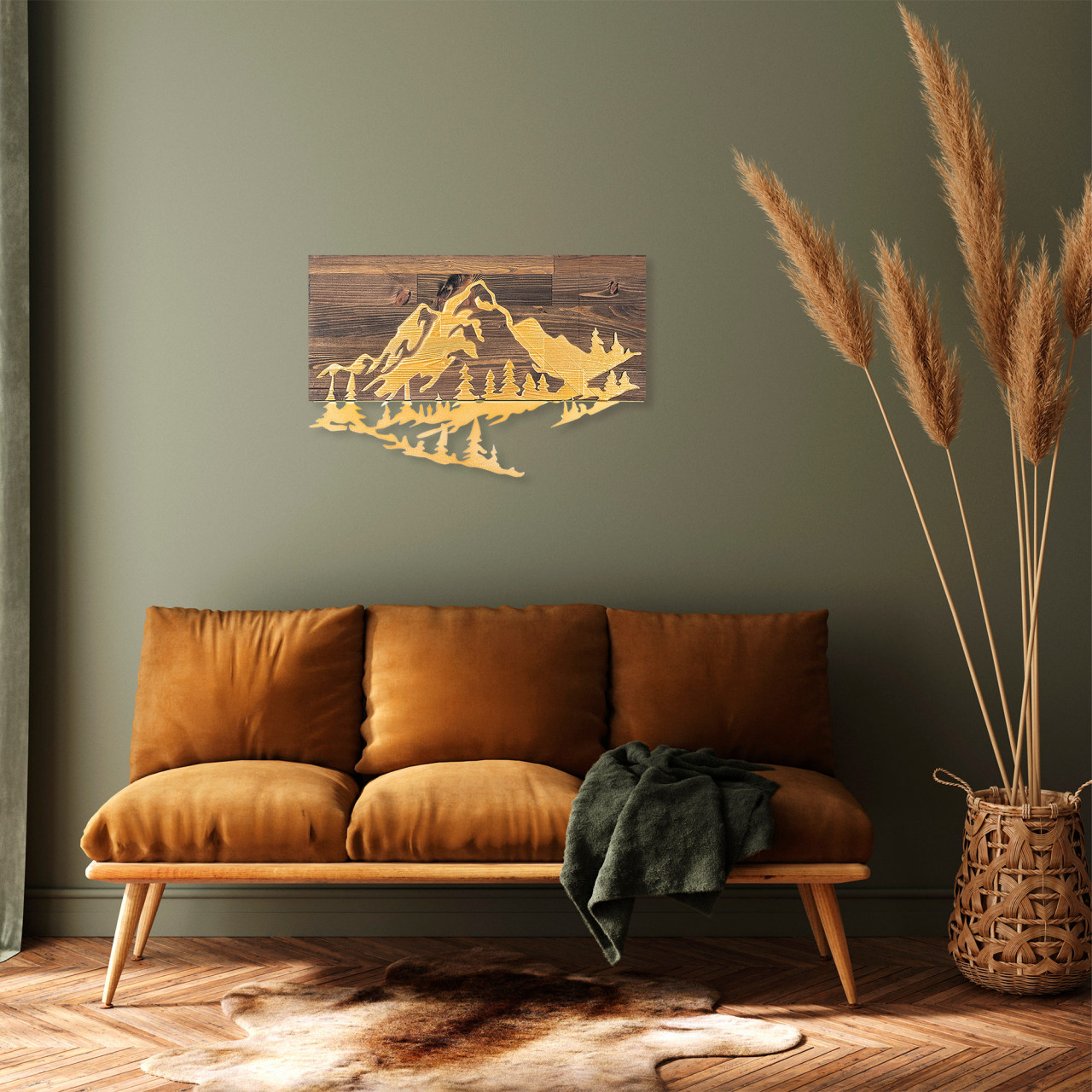 Poze Accesoriu decorativ de perete din lemn Mountain v2 auriu