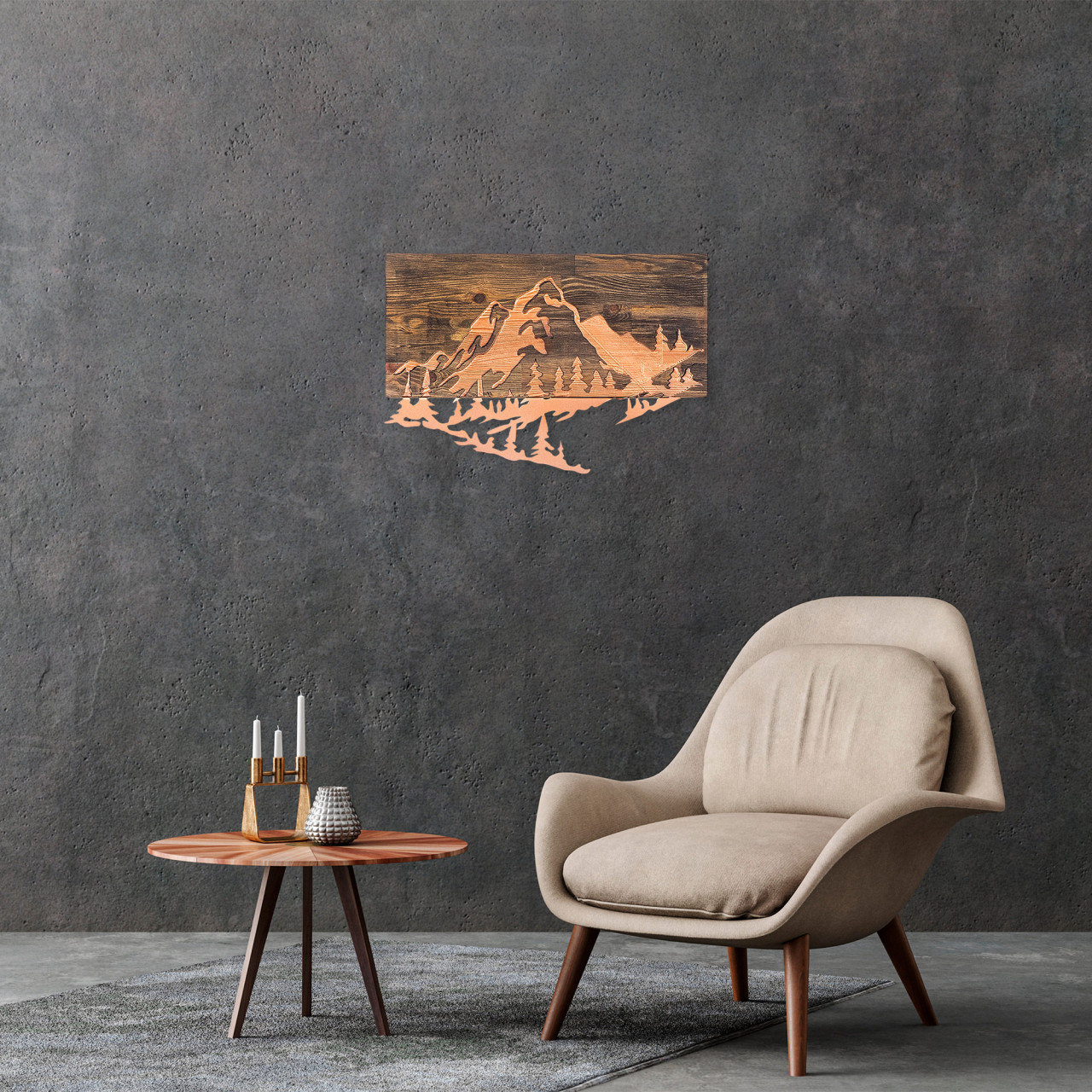 Poze Accesoriu decorativ de perete din lemn Mountain v2 - copper