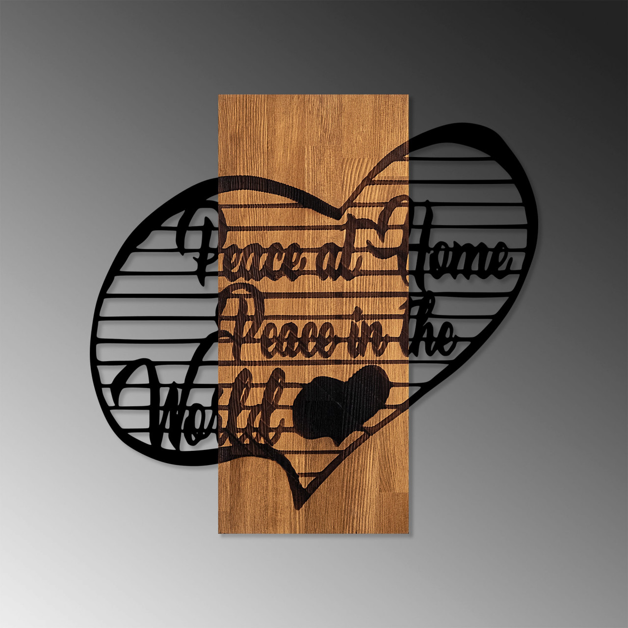 Poze Accesoriu decorativ de perete din lemn Peace At Home Peace in The World 1