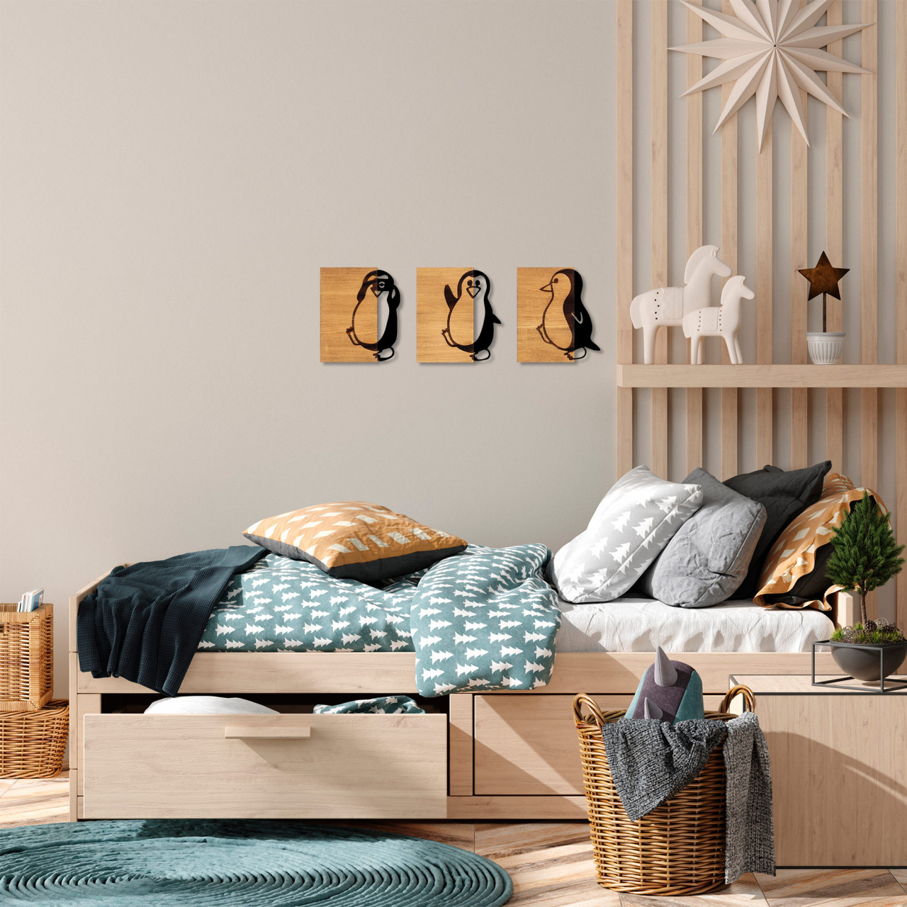Poze Accesoriu decorativ de perete din lemn Penguins - 336