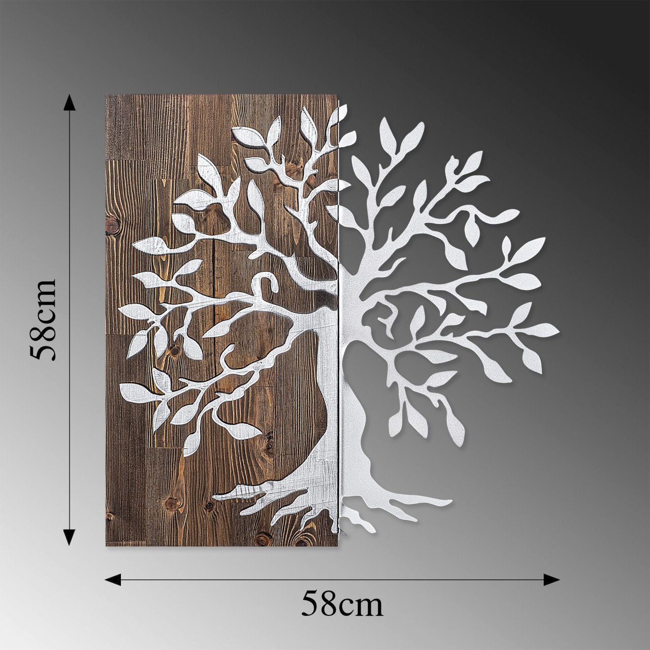 Poze Accesoriu decorativ de perete din lemn Tree argintiu