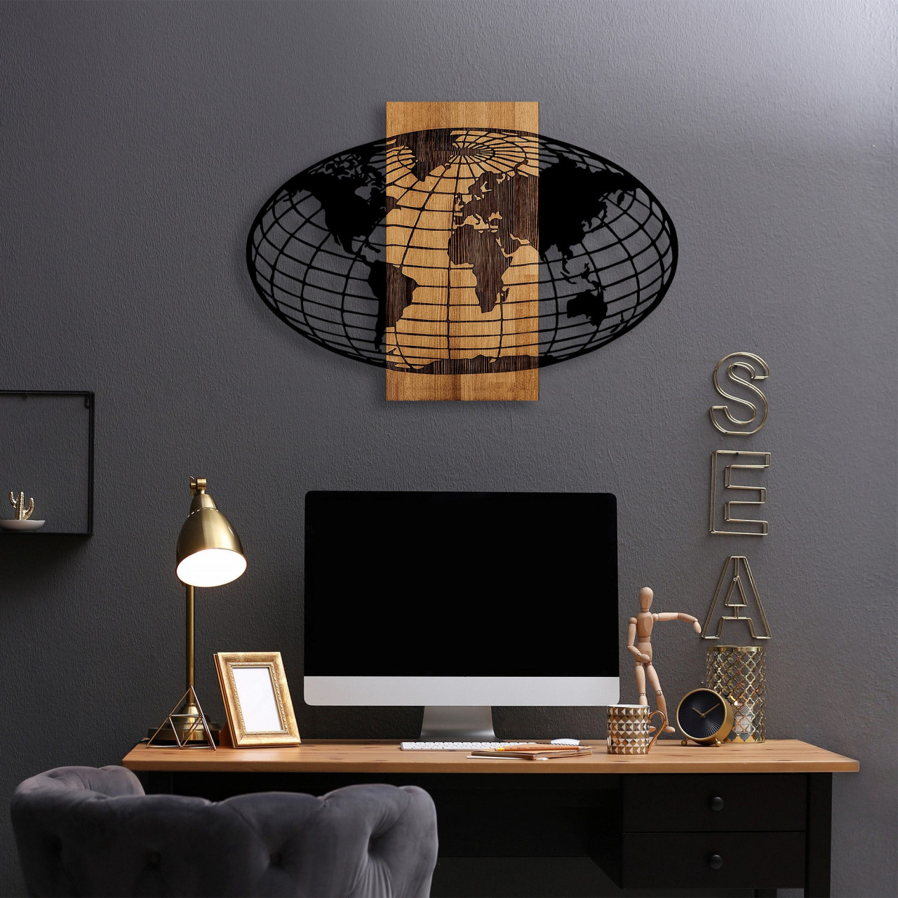Poze Accesoriu decorativ de perete din lemn Wold map - 332
