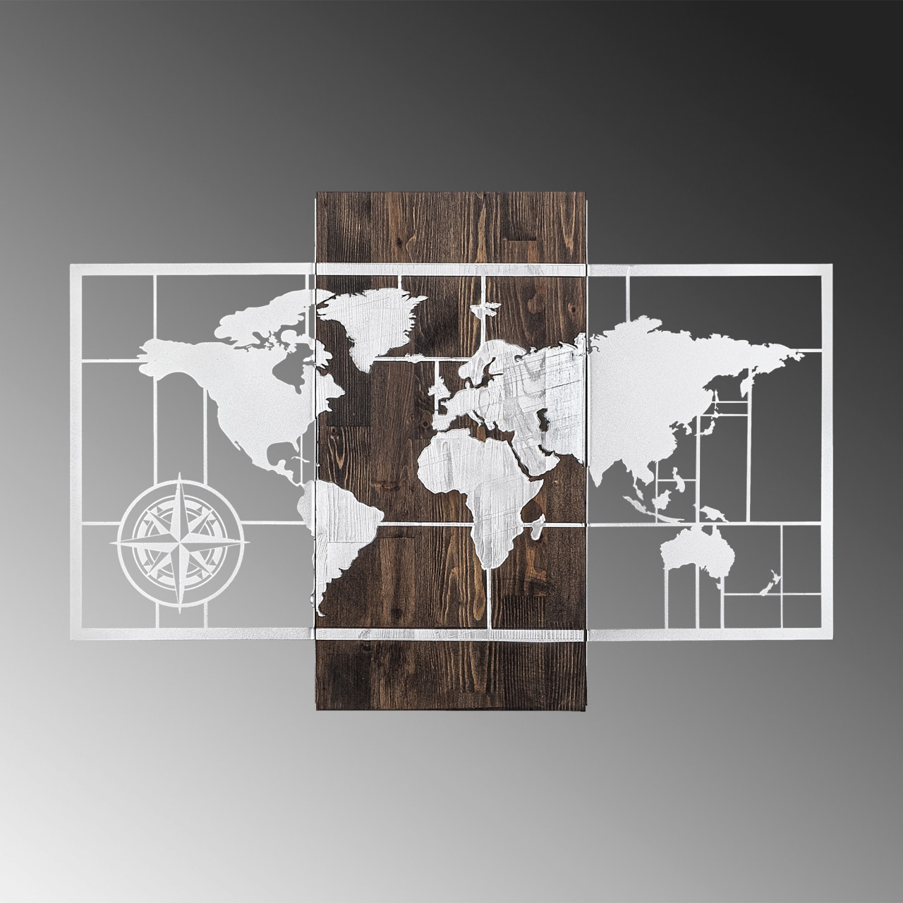 Poze Accesoriu decorativ de perete din lemn World map argintiu
