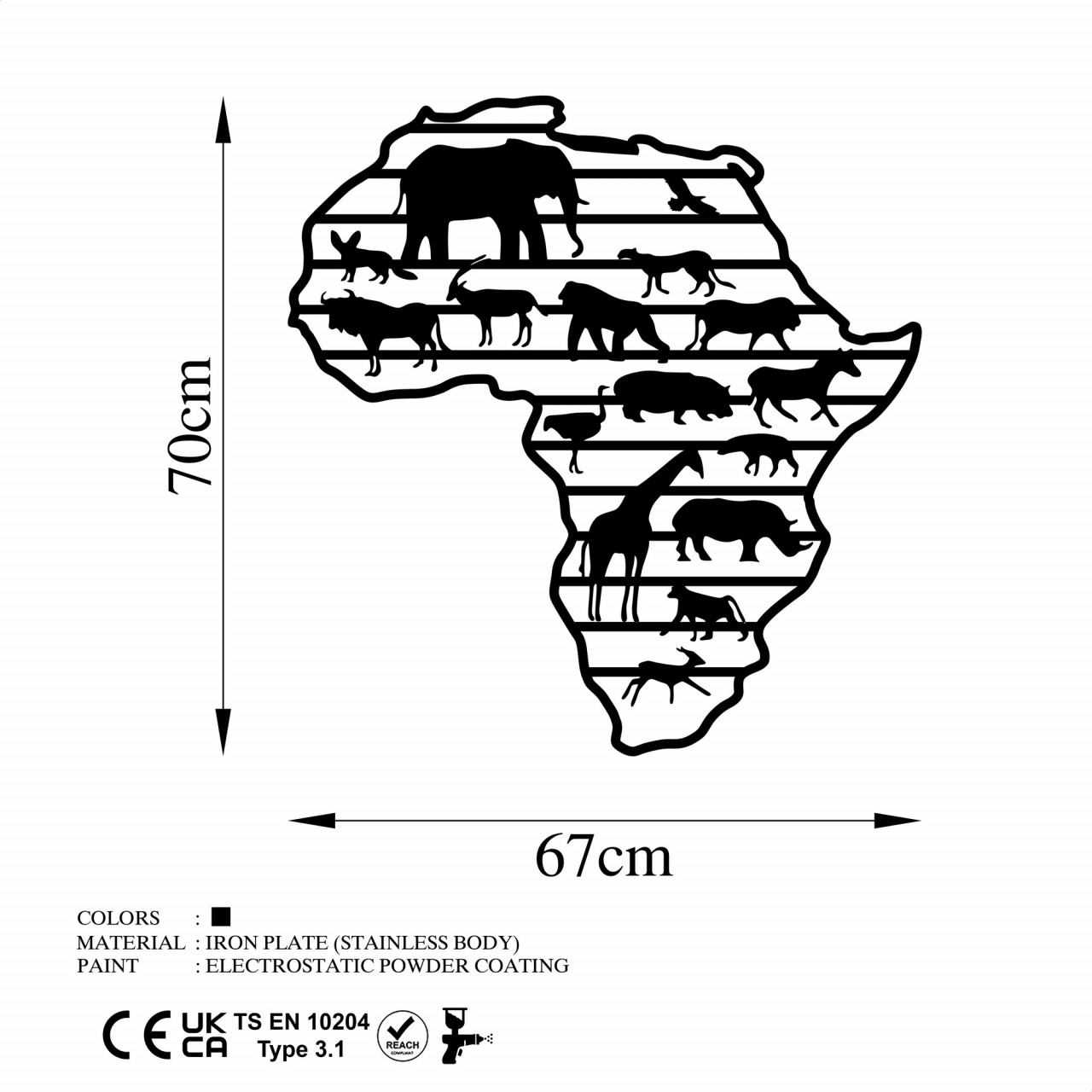 Poze Accesoriu decorativ de perete metalic African Animals