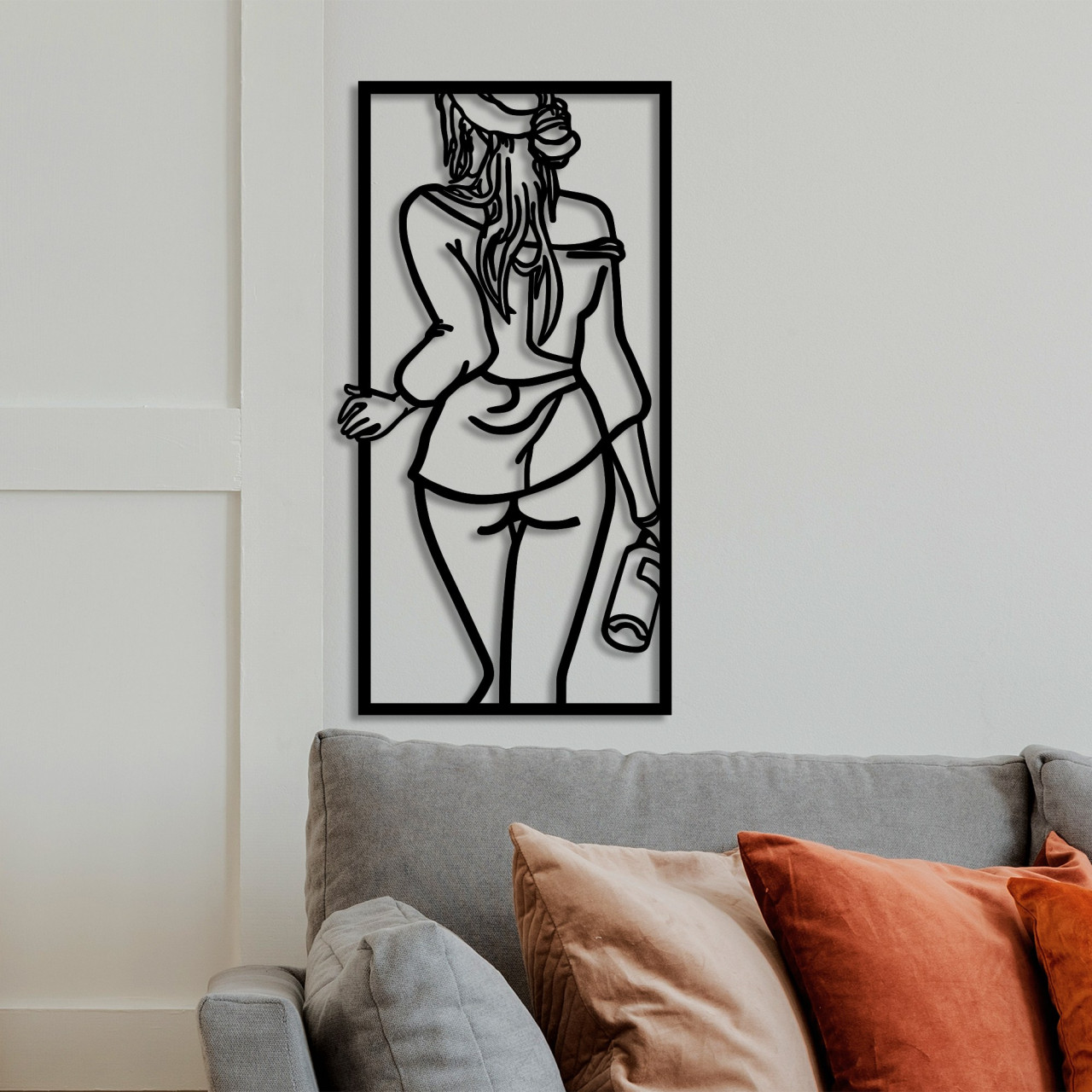 Poze Accesoriu decorativ de perete metalic Back Woman With Wine Glass