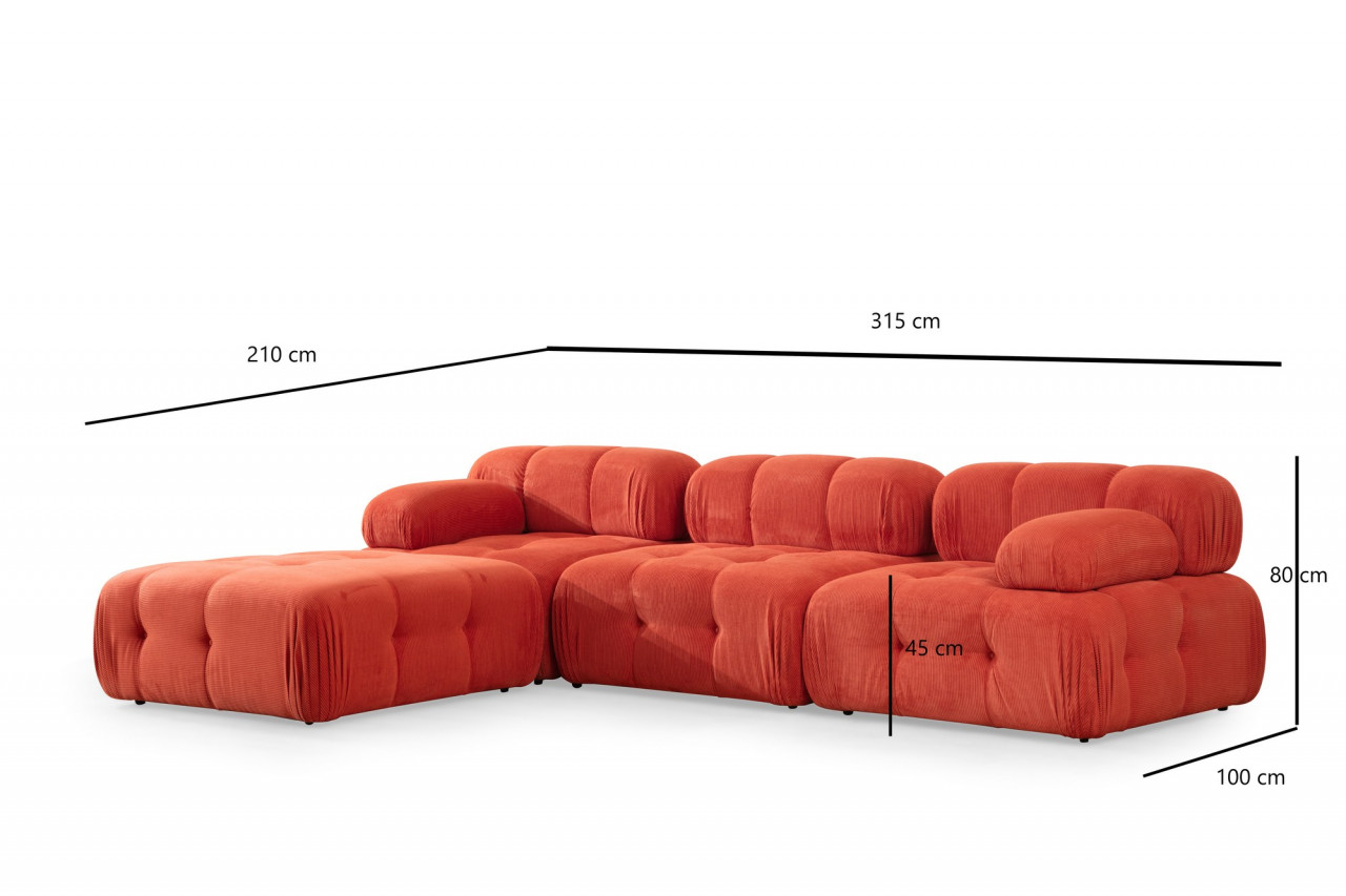 Poze Coltar Doblo 3 cu taburet ( L1-O1-1R-Pouffe) rosu