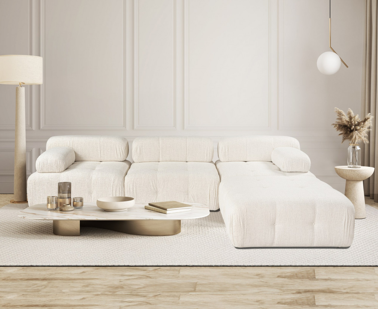 Poze Coltar Doblo cu taburet ( L1-O1-1R-Pouffe) crem