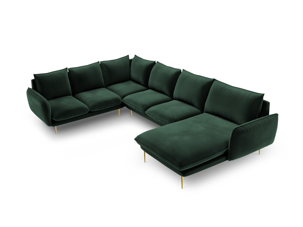 Poze Coltar tapitat Vienna 7 locuri velvet/picioare gold – L330 x l235 x h95