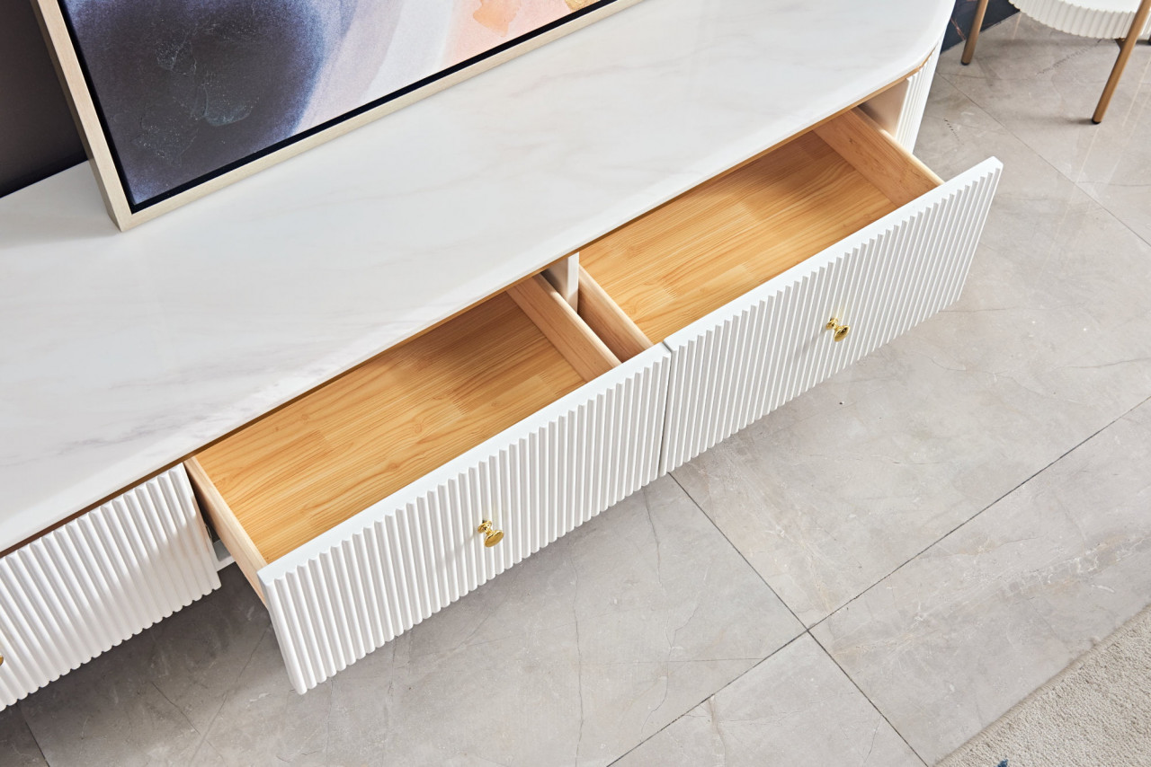 Poze Comoda TV Alexis alb/gold si marmura – H42 cm