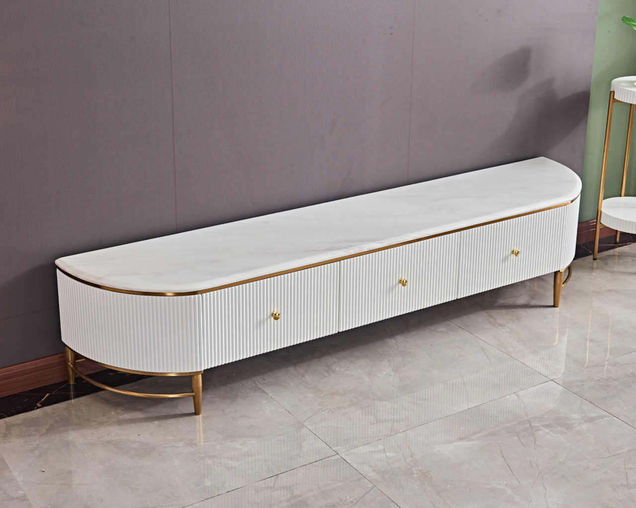 Poze Comoda TV Alexis alb/gold si marmura – H42 cm