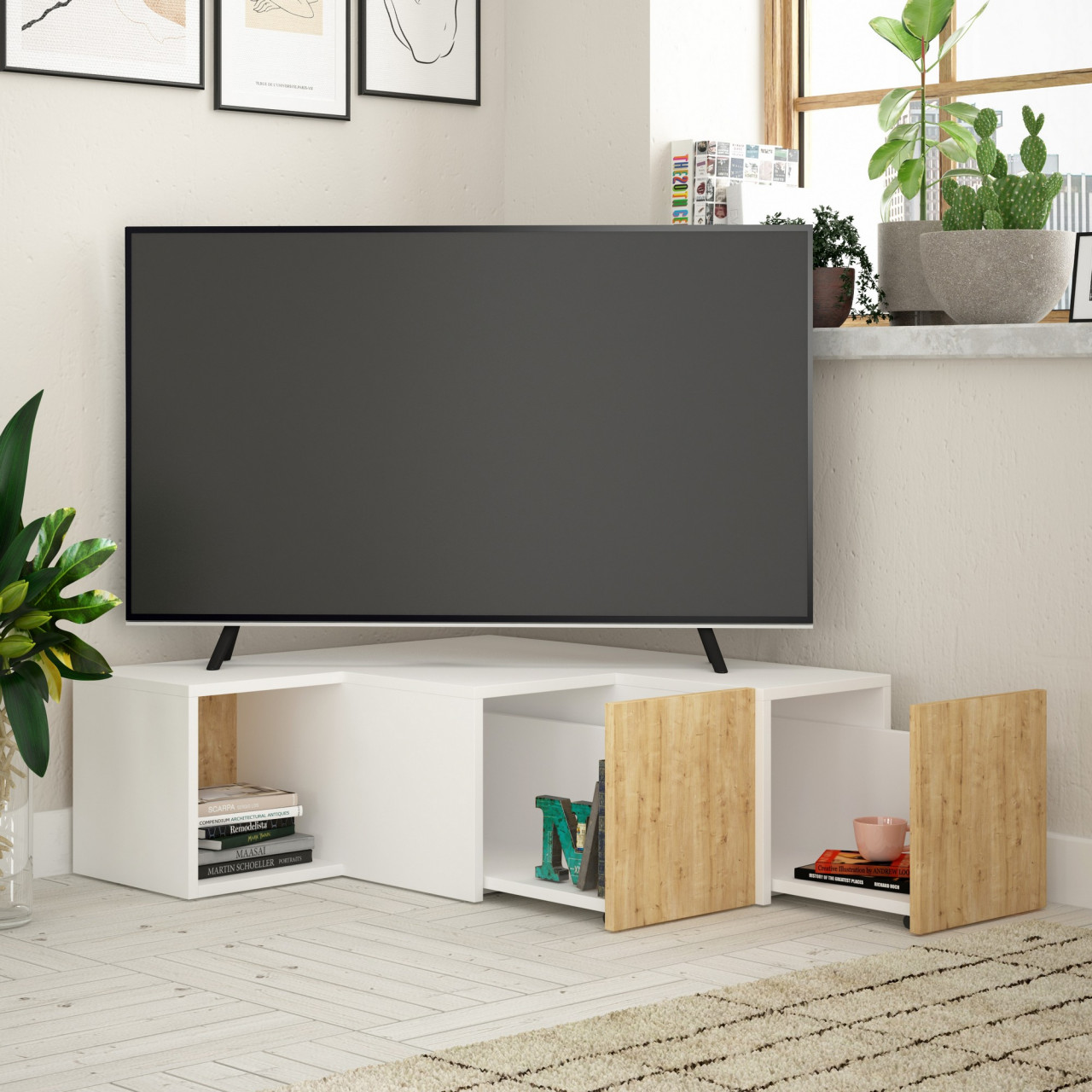 Poze Comoda TV Compact alba / stejar