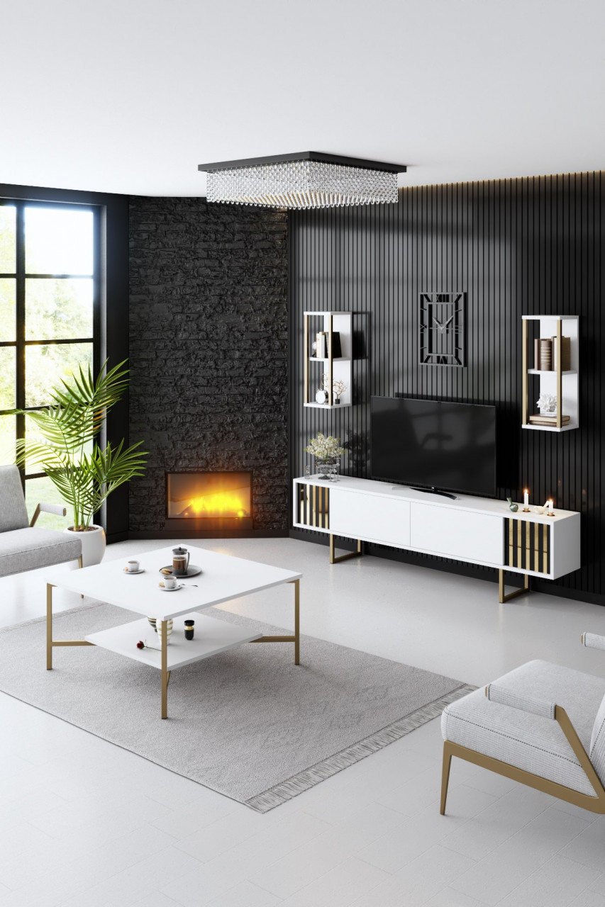 Poze Comoda TV Gold Line alb/negru