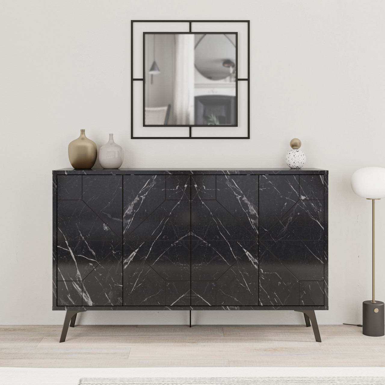 Poze Consola Dune cu efect de marmura neagra L123 cm - H77,4 cm