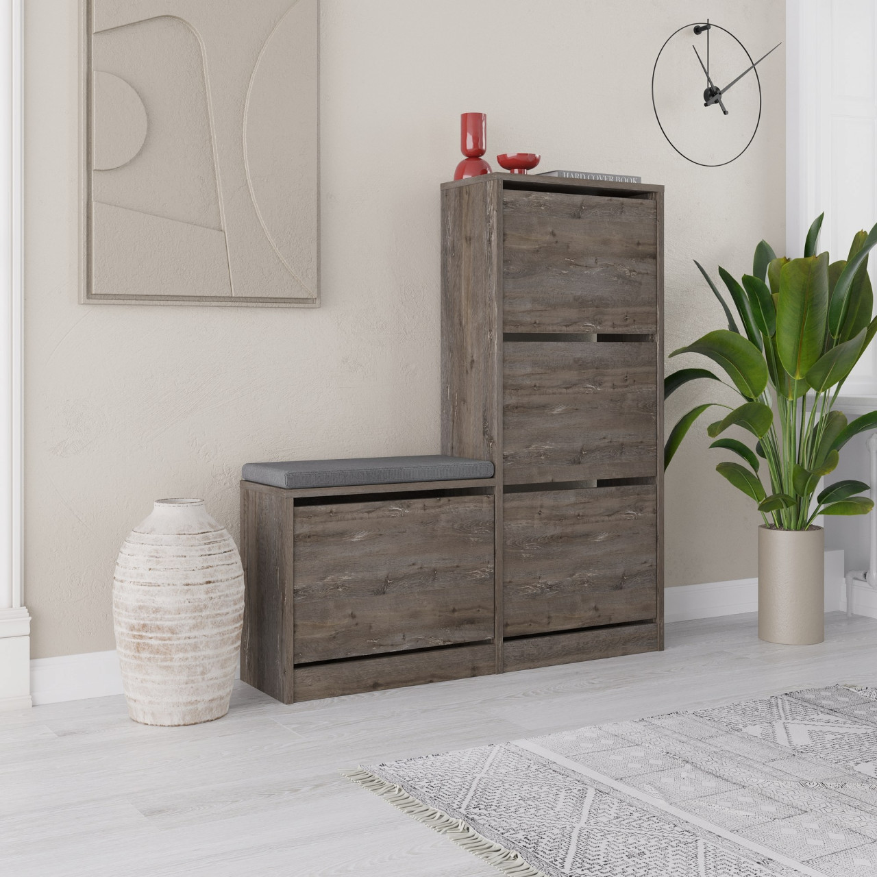 Poze Dulap de incaltaminte MDF Dude maro inchis L105 cm - H118,5 cm