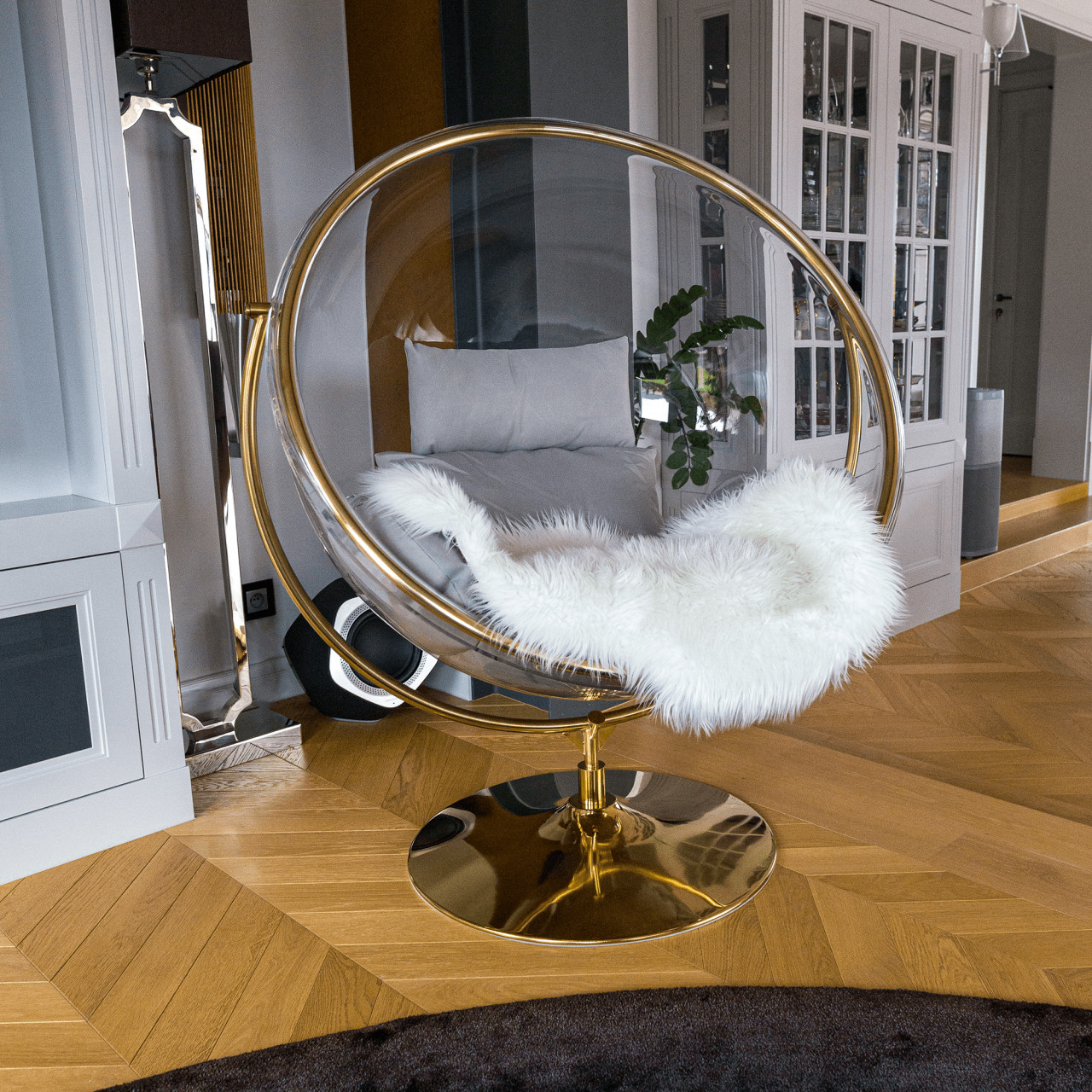 Poze Fotoliu suspendat cu suport Bubble Tip2 transparent/auriu/gri