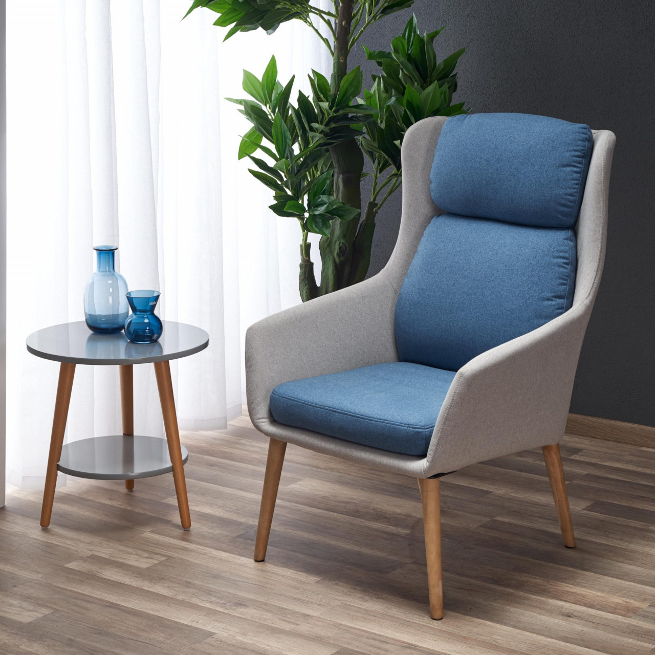 Poze Fotoliu tapitat Purio gri-albastru - H 103 cm