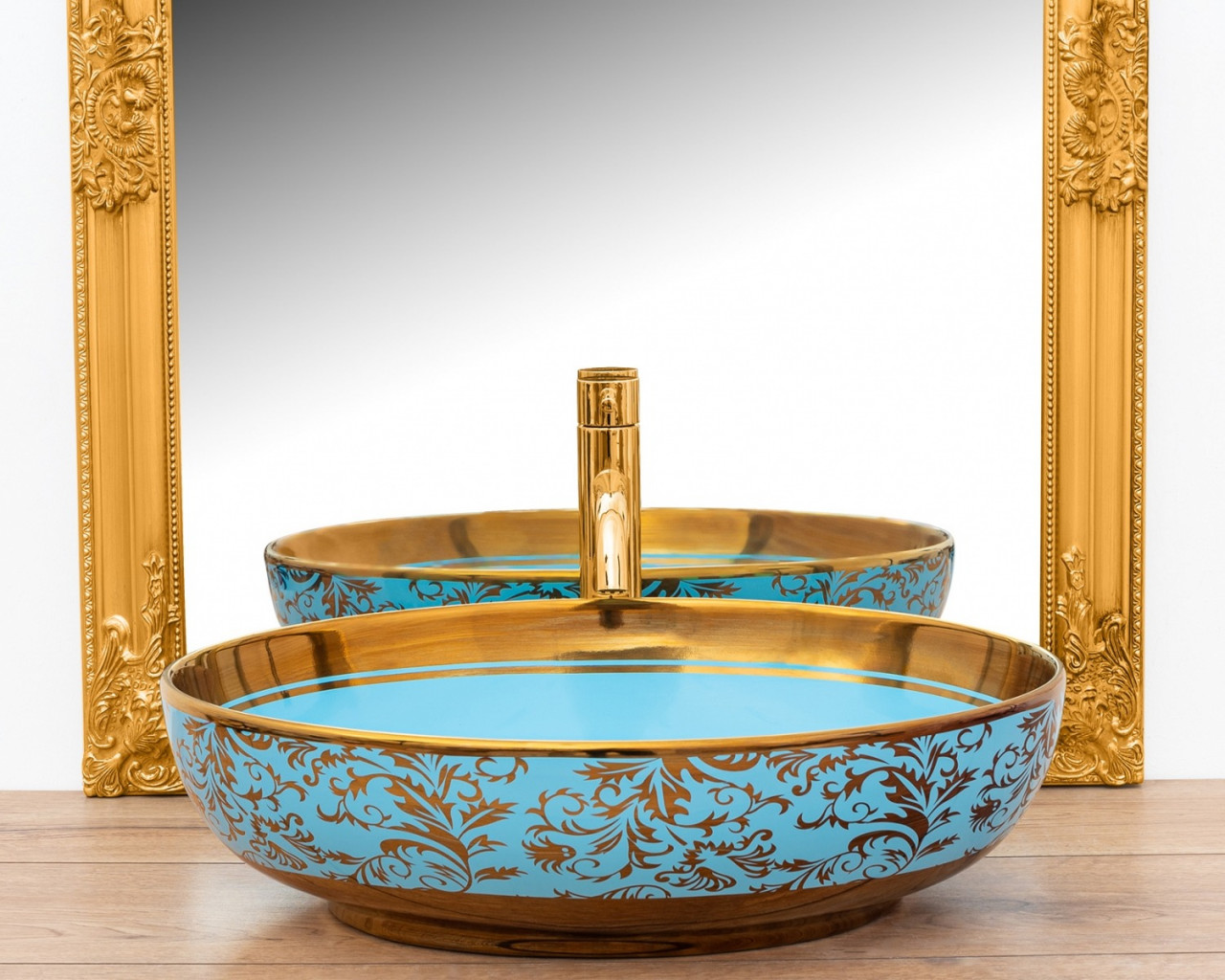 Poze Lavoar Margot ceramica sanitara albastru / gold - 52 cm