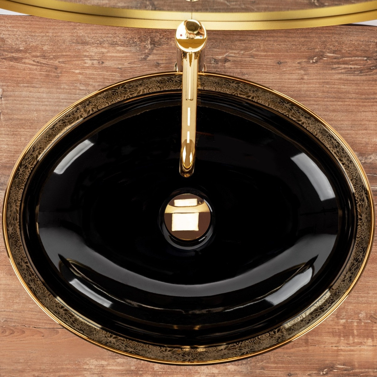 Poze Lavoar Margot ceramica sanitara negru / gold – 52 cm