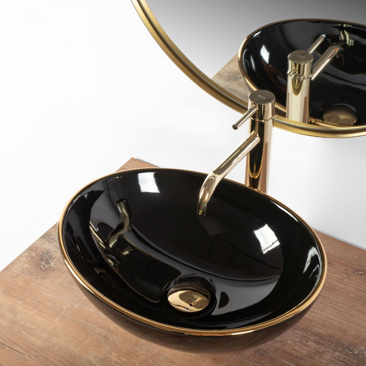 Poze Lavoar Sofia negru lucios gold edge ceramica - 41 cm