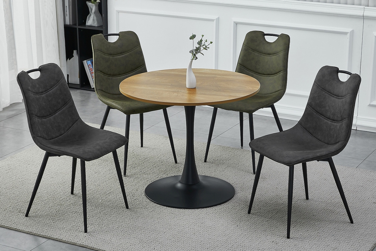 Poze Masa rotunda Amadeo II stejar/negru mat - d90 x h76 cm