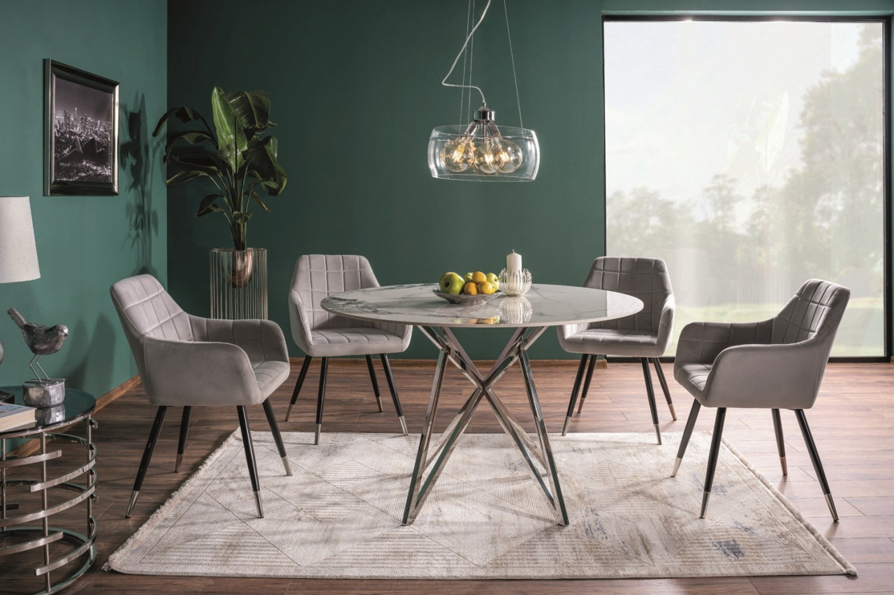 Poze Masa rotunda Murano Ceramica marmura alba/crom - ø120 / h76 cm