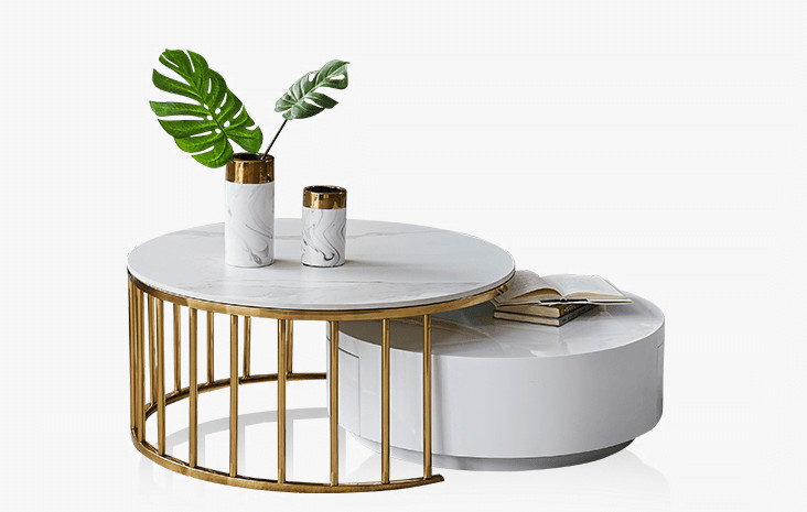 Poze Masuta de cafea Colmar alb/gold si marmura – H42 cm