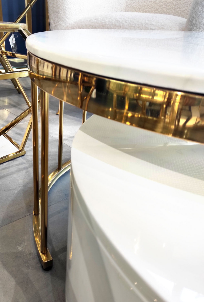 Poze Masuta de cafea Colmar alb/gold si marmura – H42 cm