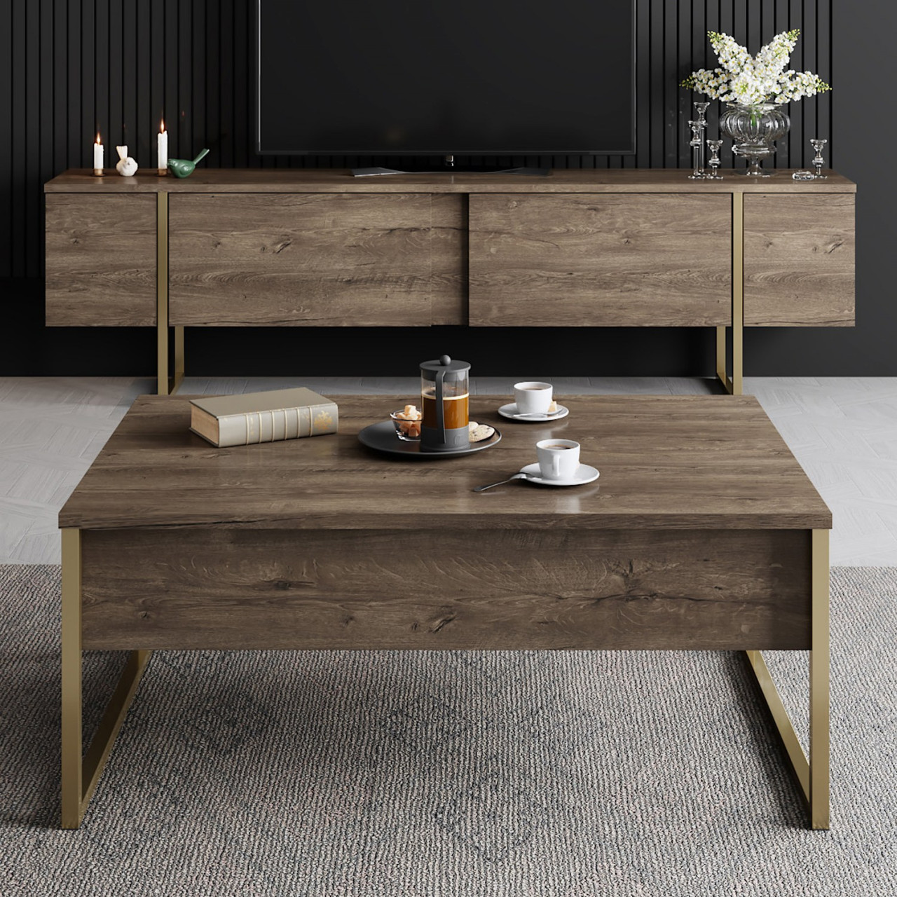 Poze Masuta de cafea Luxe nuc/auriu