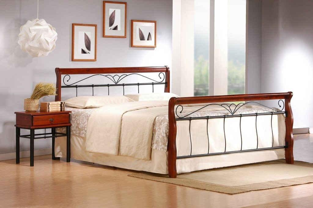 Poze Pat metal si lemn Veronica - 160x200 cm