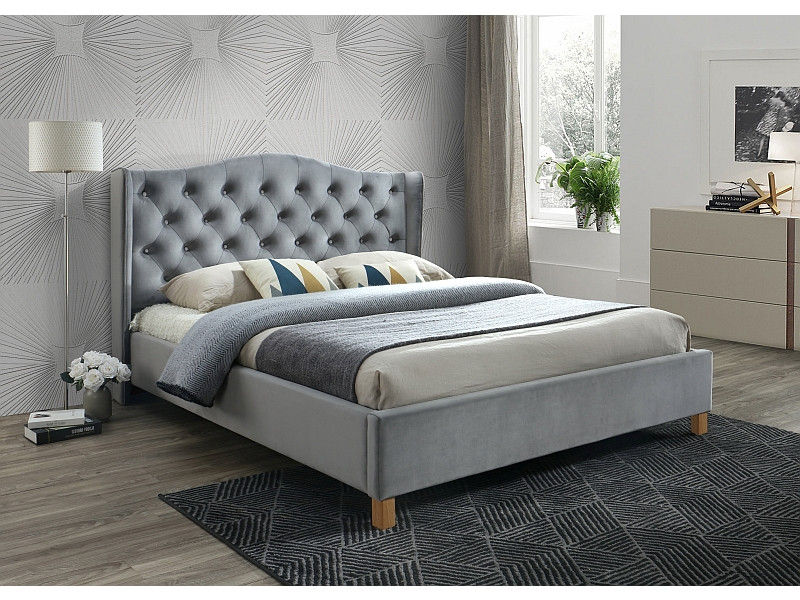 Poze Pat tapitat Aspen velvet gri Blu14 - 180 x 200 cm