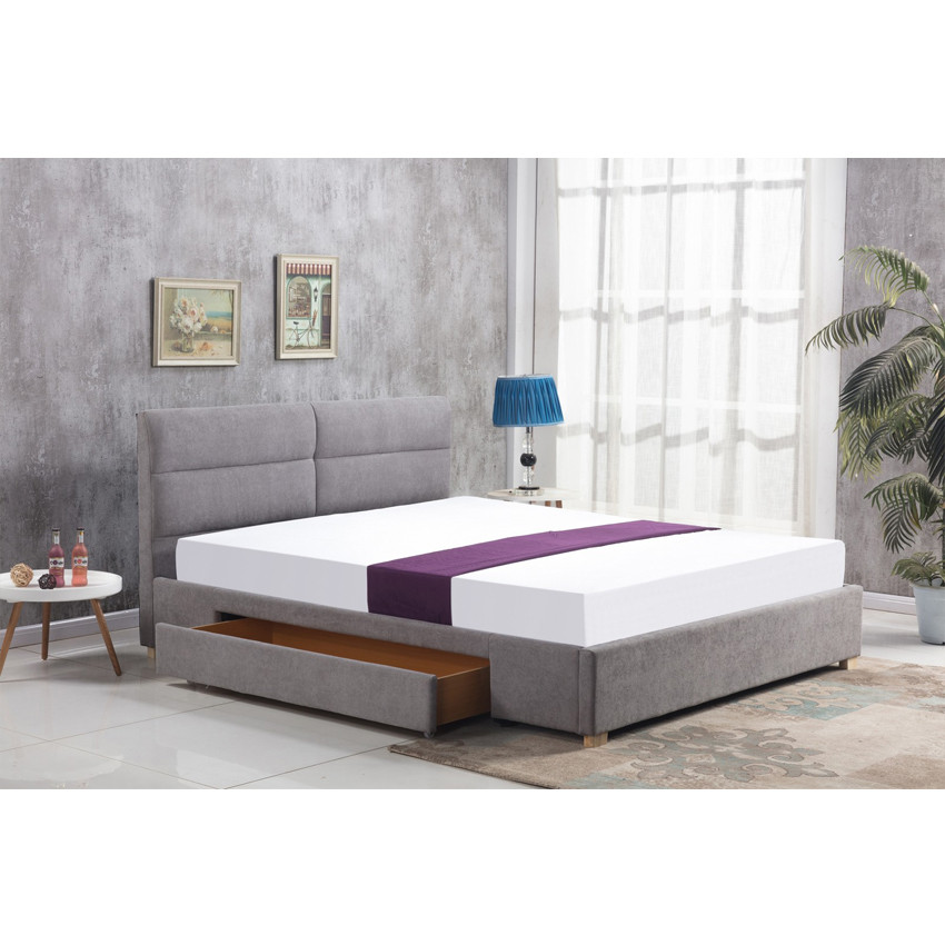 Poze Pat tapitat stofa Merida gri - 160x200 cm