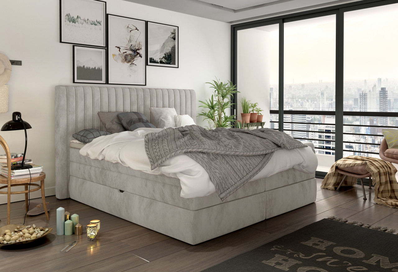 Poze Pat tapitat tip boxspring Minola – 140/200, L217 x l159 x h121 cm